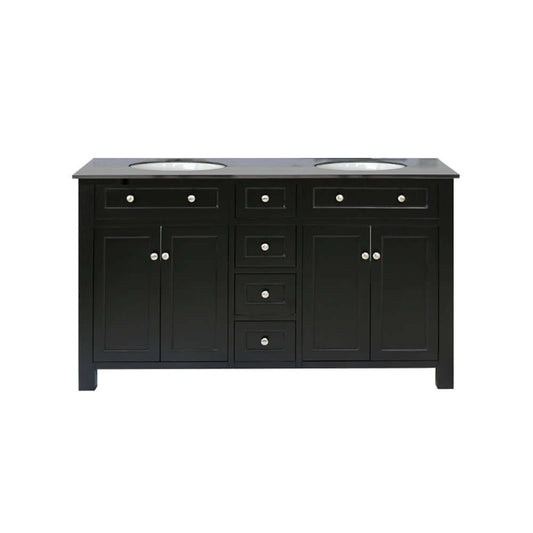 62 in Double sink vanity wood-black-Black Galaxy Top - 603210-B-BG