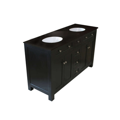 62 in Double sink vanity wood-black-Black Galaxy Top - 603210-B-BG