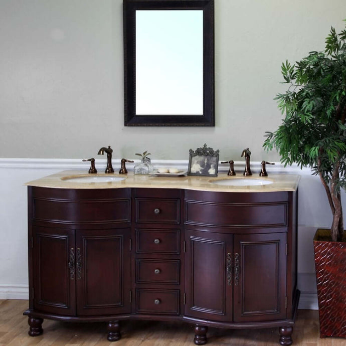 62 in Double sink vanity-wood-walnut-travertine - 603316