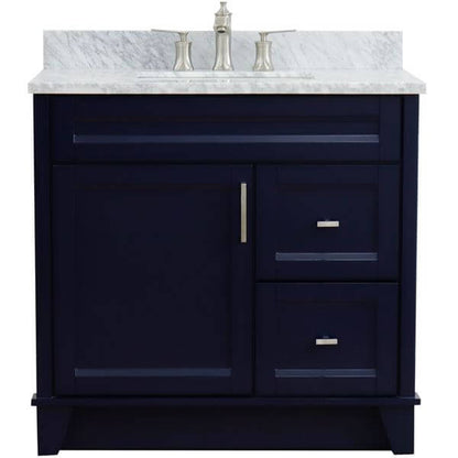 37" Single sink vanity in Blue finish with White Carrara marble and Left door/Center sink - 400700-37L-BU-WMRC