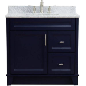 37" Single sink vanity in Blue finish with White Carrara marble and Left door/Center sink - 400700-37L-BU-WMRC
