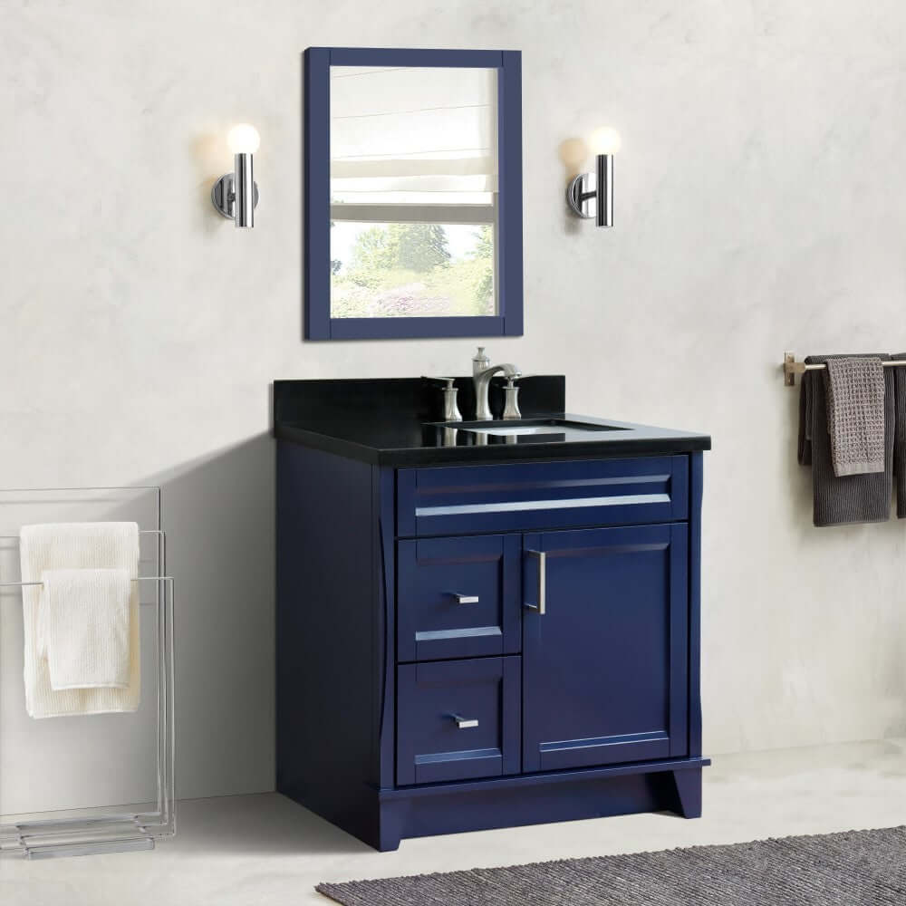 37" Single sink vanity in Blue finish with Black galaxy granite and LEFT rectangle sink- RIGHT drawers - 400700-37R-BU-BGRR