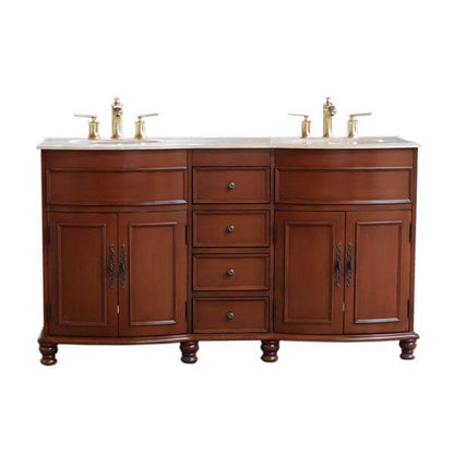 62 in Double sink vanity Walnut finish in Travertine top - 603316-LW-TR