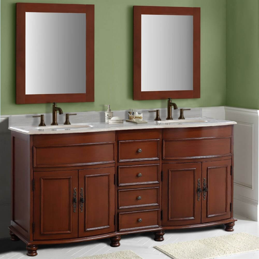 62 in Double sink vanity Walnut finish in Travertine top - 603316-LW-TR