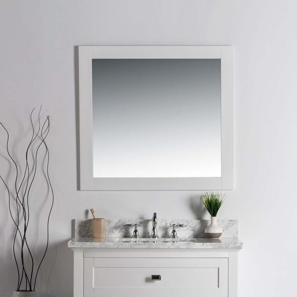 34 in. Solid wood frame mirror- White - 7700-34-M-WH