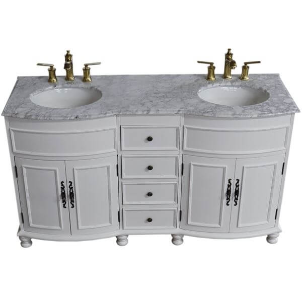 62 in Double sink vanity Antique White finish in White Marble top - 603316-AW-WC