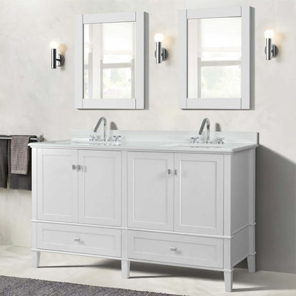 61" Double Vanity In White With Quartz Top - 800631-61D-WH