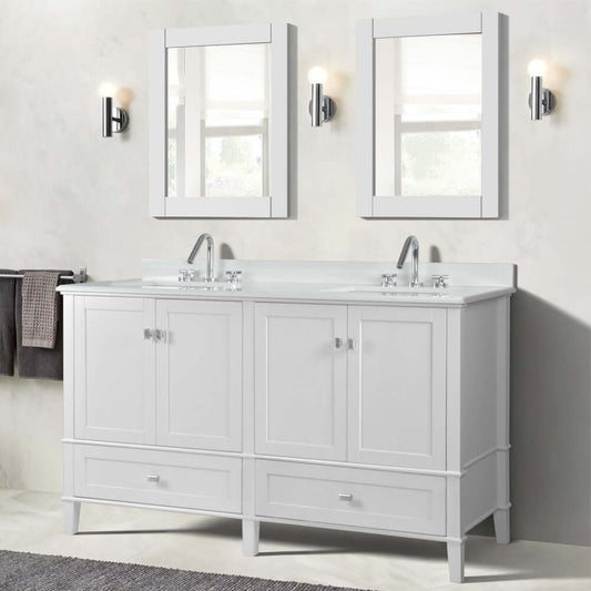 61" Double Vanity In White With Quartz Top - 800631-61D-WH