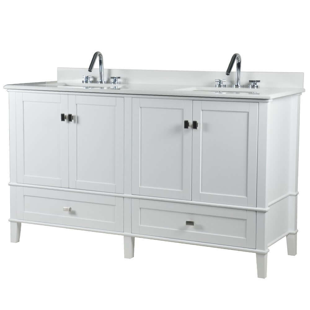 61" Double Vanity In White With Quartz Top - 800631-61D-WH