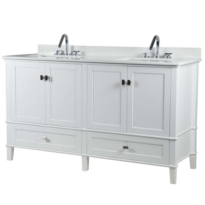 61" Double Vanity In White With Quartz Top - 800631-61D-WH