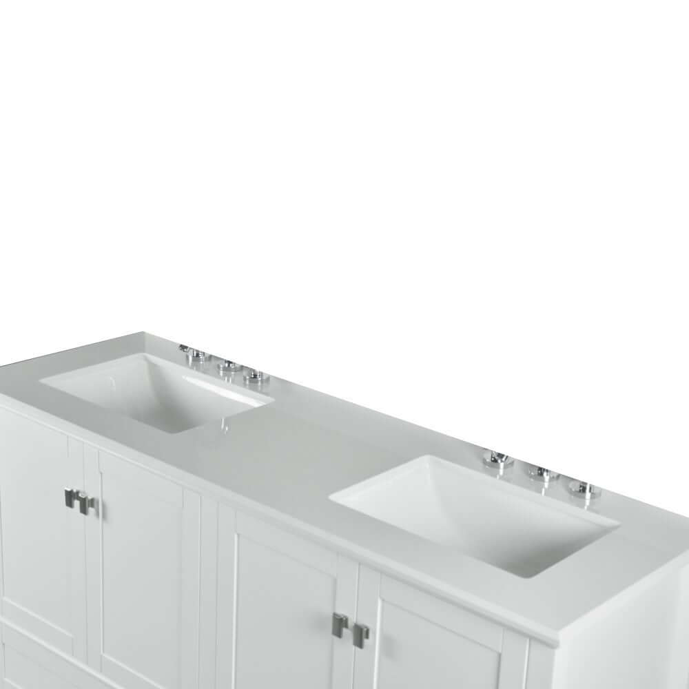 61" Double Vanity In White With Quartz Top - 800631-61D-WH