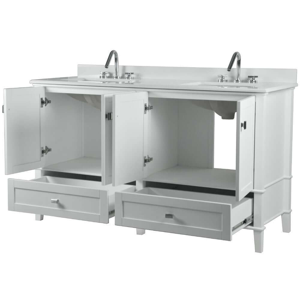 61" Double Vanity In White With Quartz Top - 800631-61D-WH