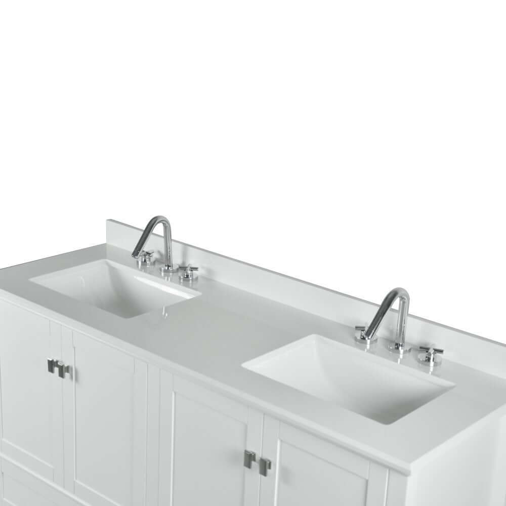 61" Double Vanity In White With Quartz Top - 800631-61D-WH