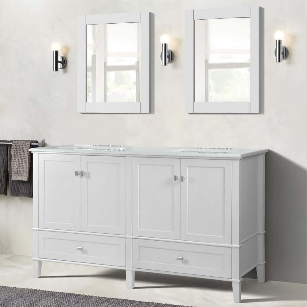 61" Double Vanity In White With Quartz Top - 800631-61D-WH