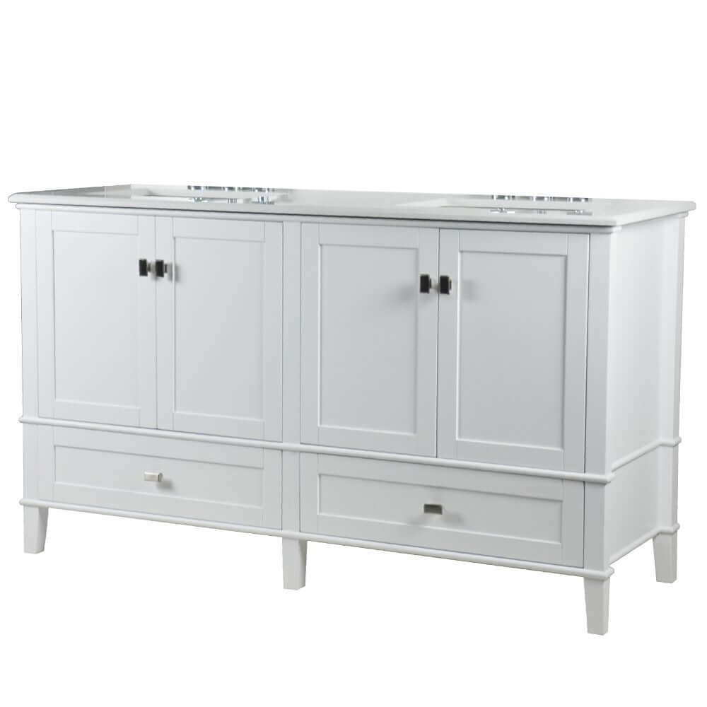 61" Double Vanity In White With Quartz Top - 800631-61D-WH