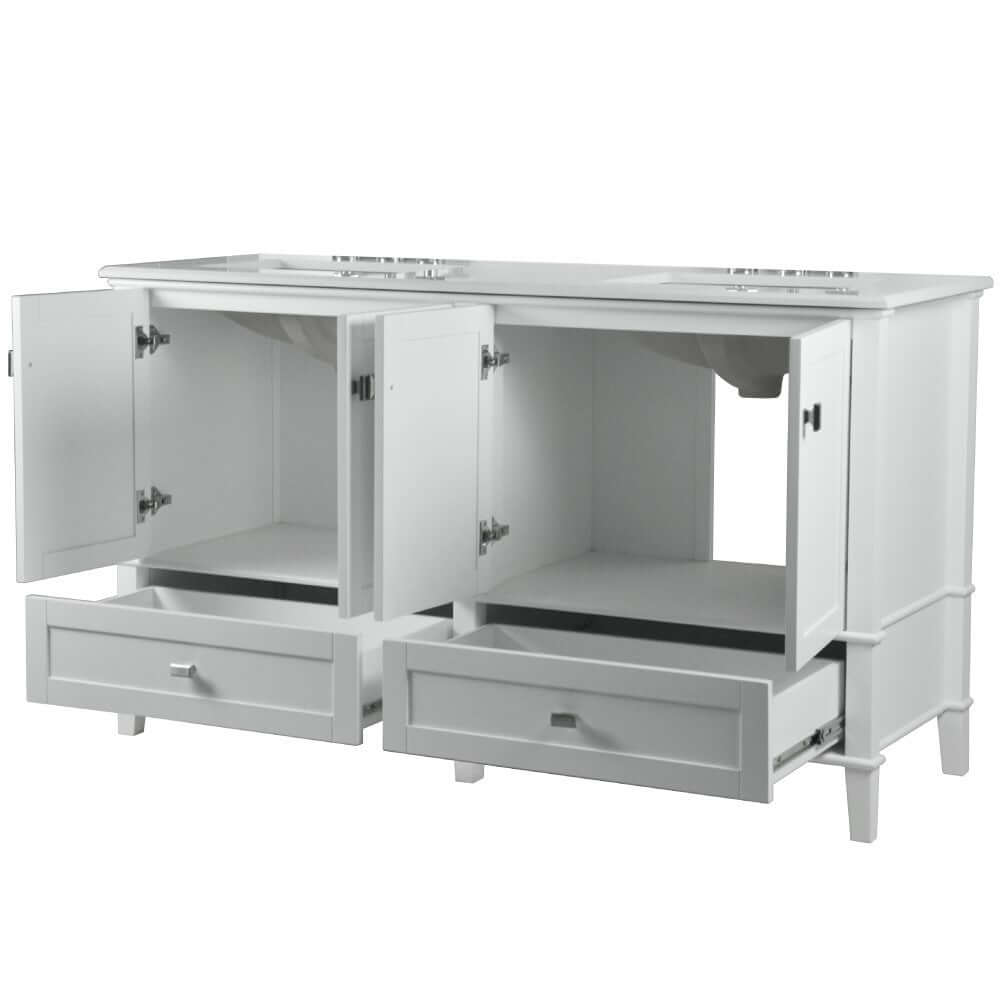 61" Double Vanity In White With Quartz Top - 800631-61D-WH