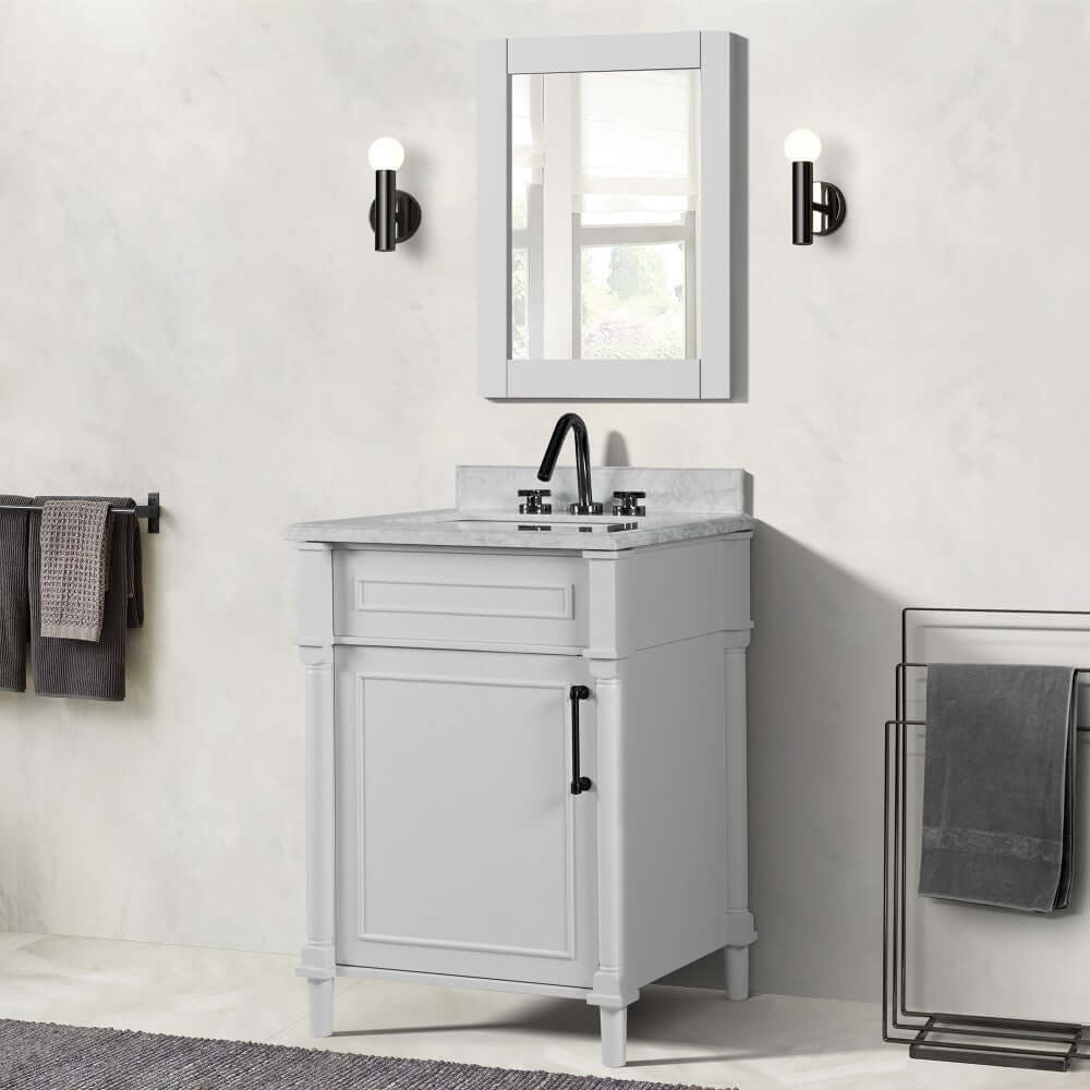 24" Single Vanity In White With White Carrra Marble Top - 800632-24BL-WH