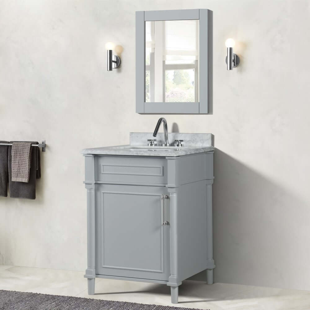 24" Single Vanity In L/Gray With White Carrra Marble Top - 800632-24BN-LG