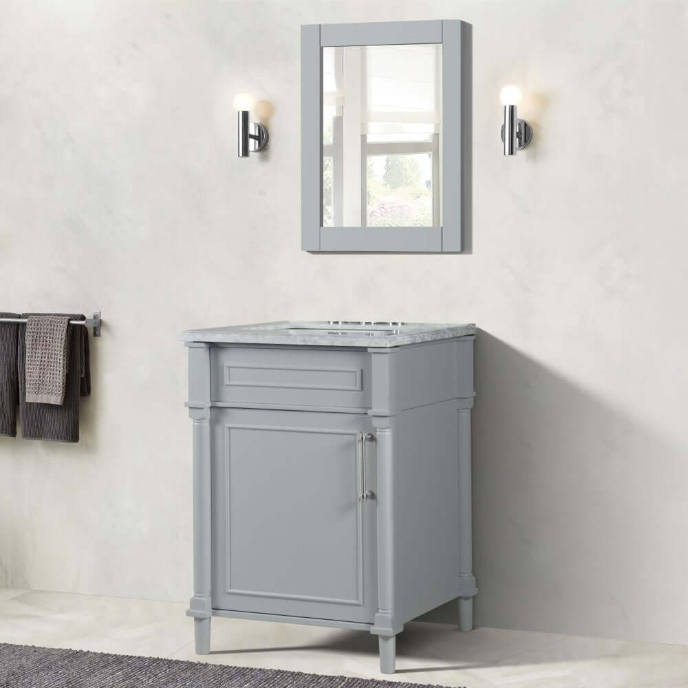 24" Single Vanity In L/Gray With White Carrra Marble Top - 800632-24BN-LG