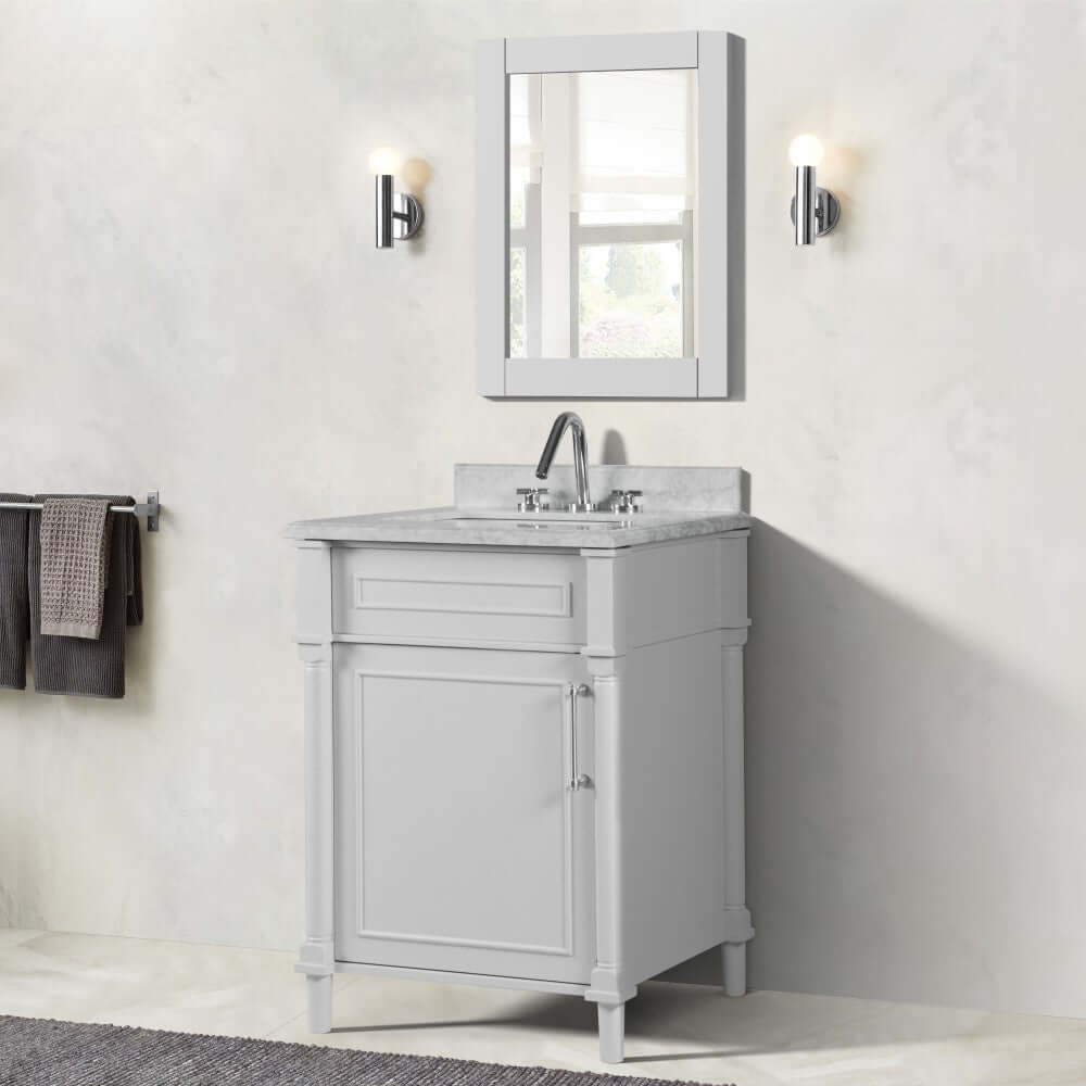 24" Single Vanity In White With White Carrra Marble Top - 800632-24BN-WH