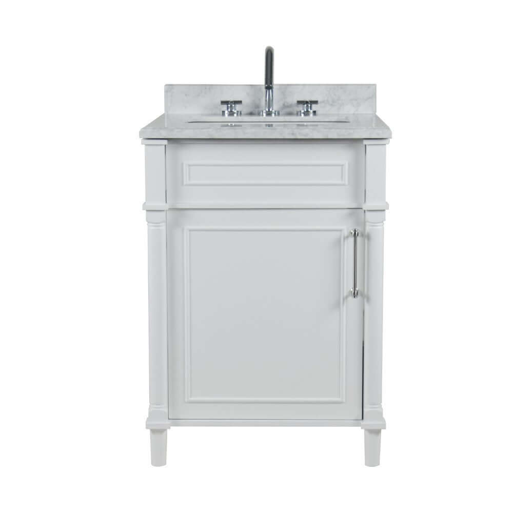 24" Single Vanity In White With White Carrra Marble Top - 800632-24BN-WH