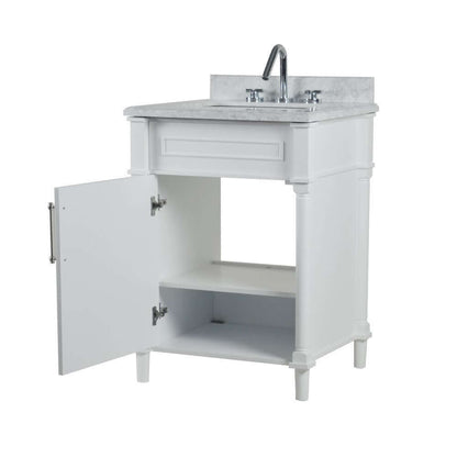 24" Single Vanity In White With White Carrra Marble Top - 800632-24BN-WH