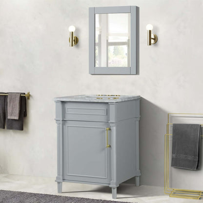 24" Single Vanity In L/Gray With White Carrra Marble Top - 800632-24GD-LG