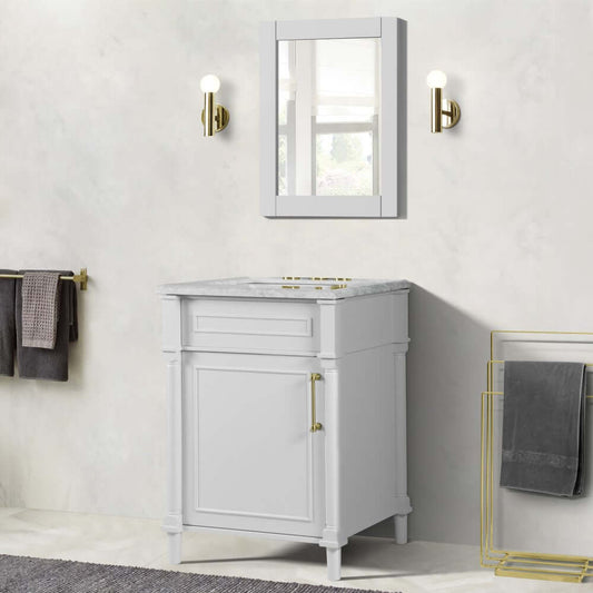 24" Single Vanity In White With White Carrra Marble Top - 800632-24GD-WH