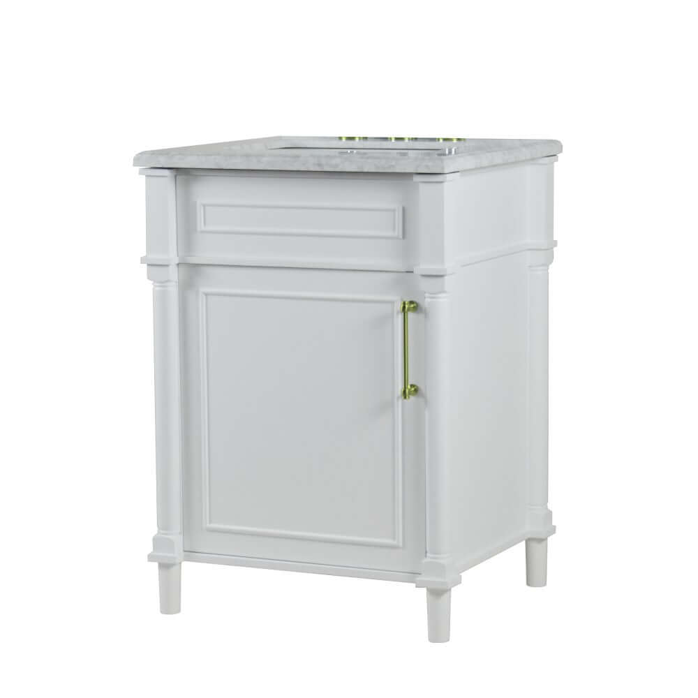 24" Single Vanity In White With White Carrra Marble Top - 800632-24GD-WH