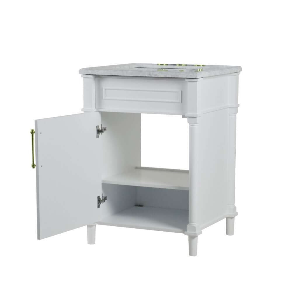 24" Single Vanity In White With White Carrra Marble Top - 800632-24GD-WH