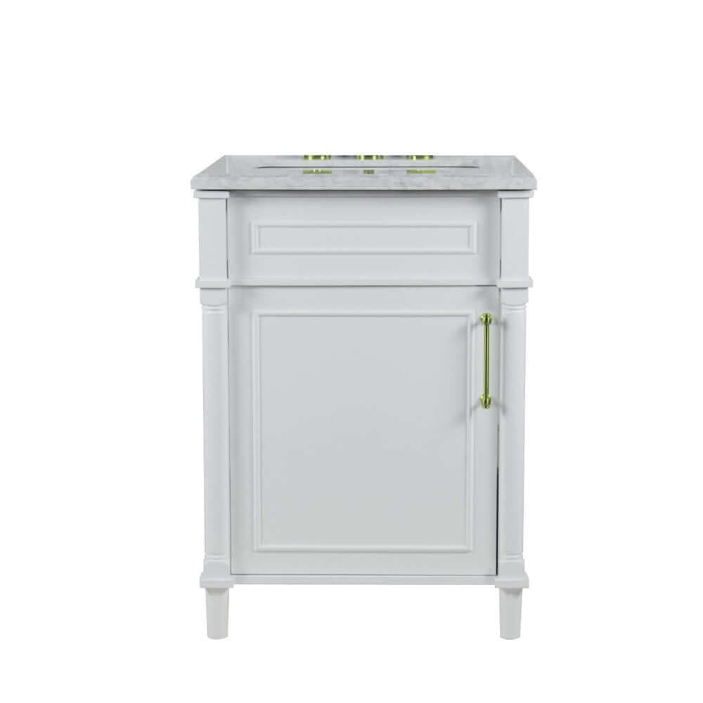 24" Single Vanity In White With White Carrra Marble Top - 800632-24GD-WH