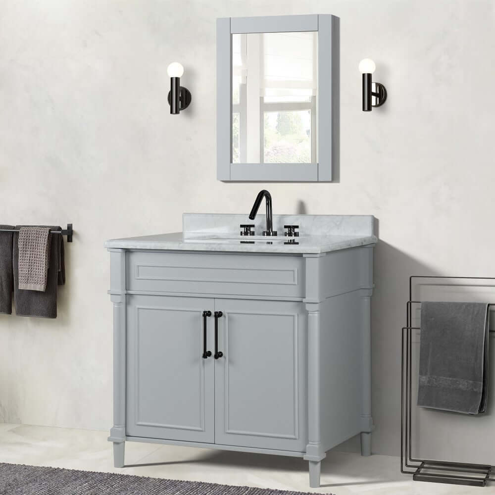 36" Single Vanity In L/Gray With White Carrra Marble Top - 800632-36BL-LG