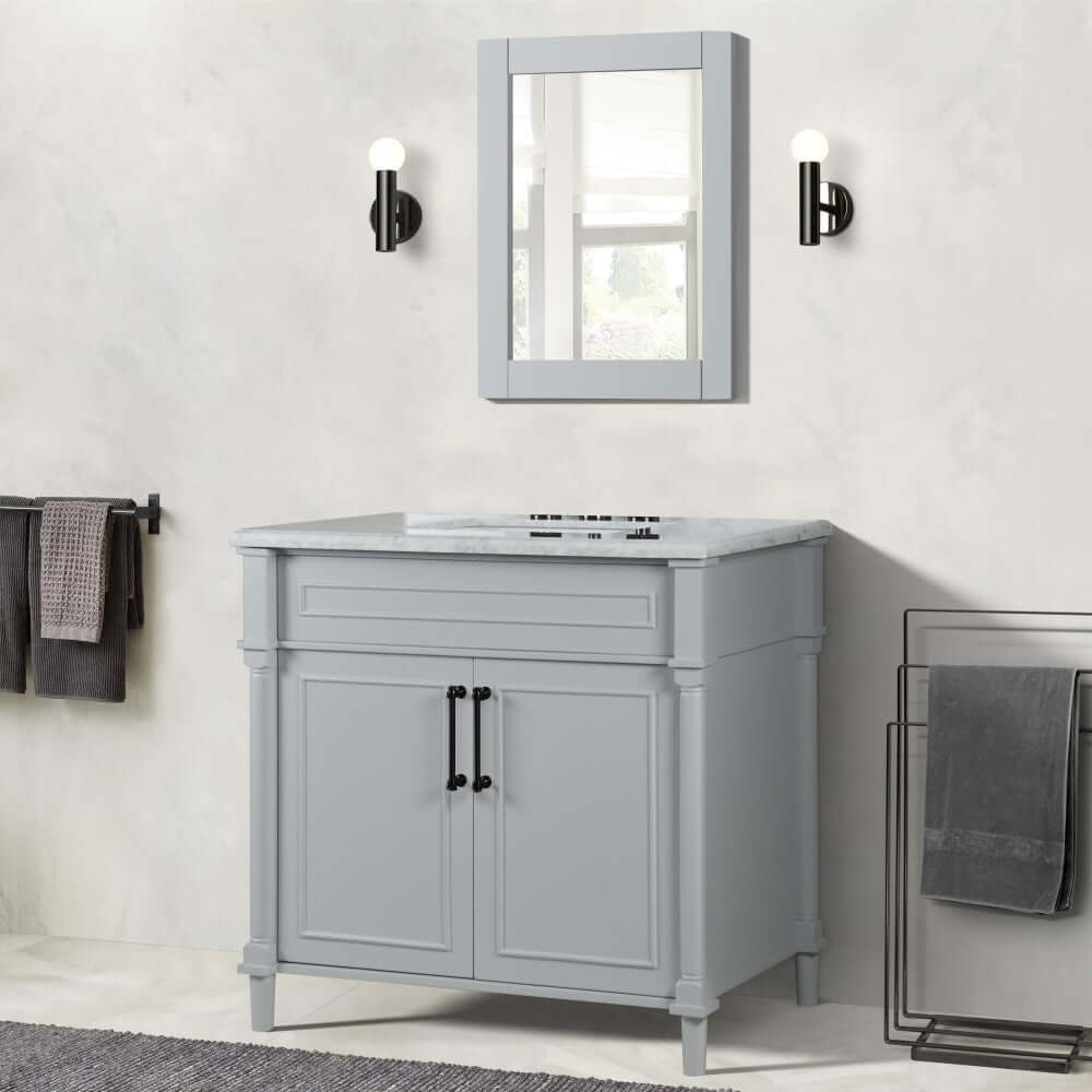 36" Single Vanity In L/Gray With White Carrra Marble Top - 800632-36BL-LG