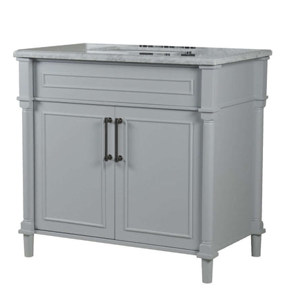 36" Single Vanity In L/Gray With White Carrra Marble Top - 800632-36BL-LG