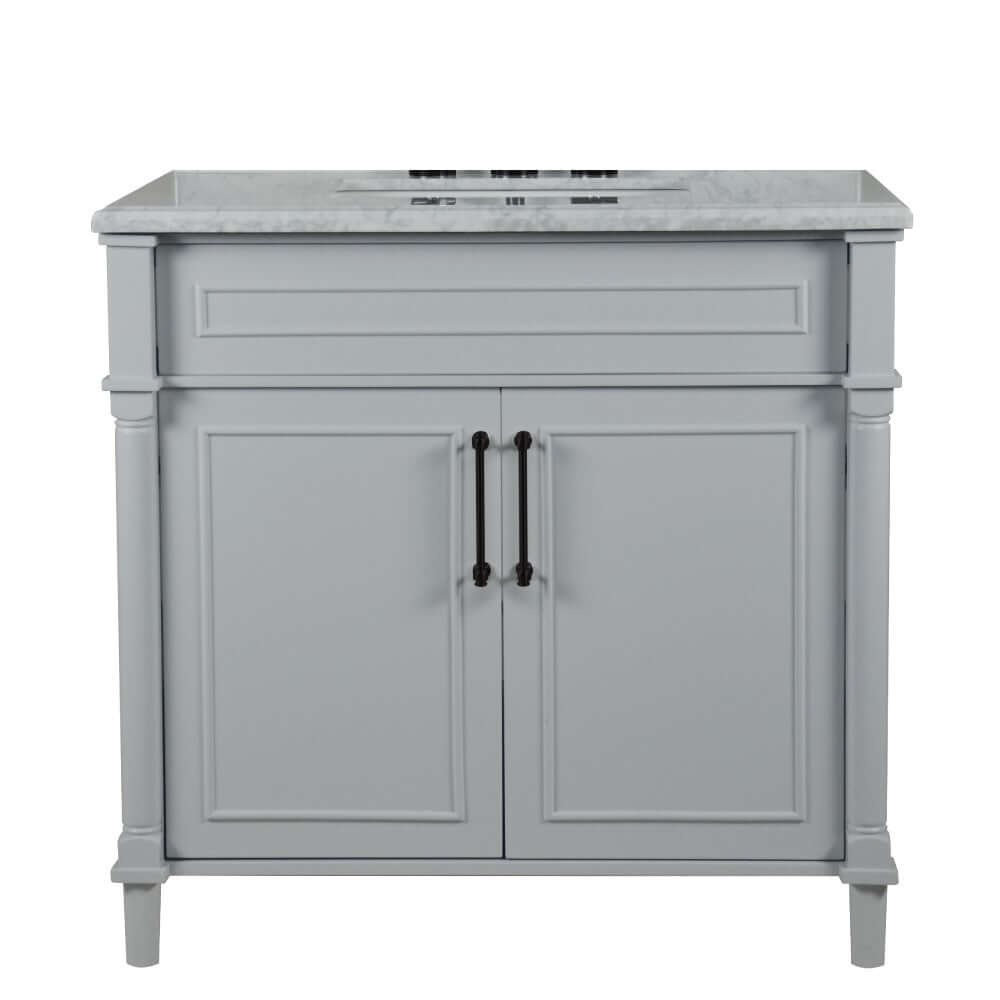 36" Single Vanity In L/Gray With White Carrra Marble Top - 800632-36BL-LG