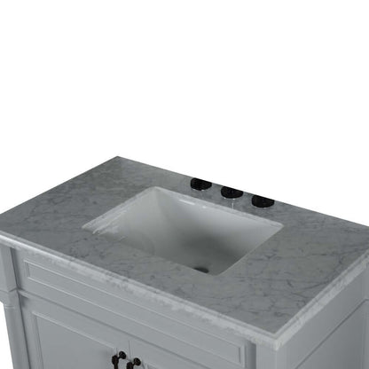 36" Single Vanity In L/Gray With White Carrra Marble Top - 800632-36BL-LG