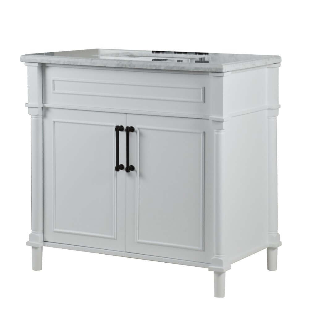 36" Single Vanity In White With White Carrra Marble Top - 800632-36BL-WH