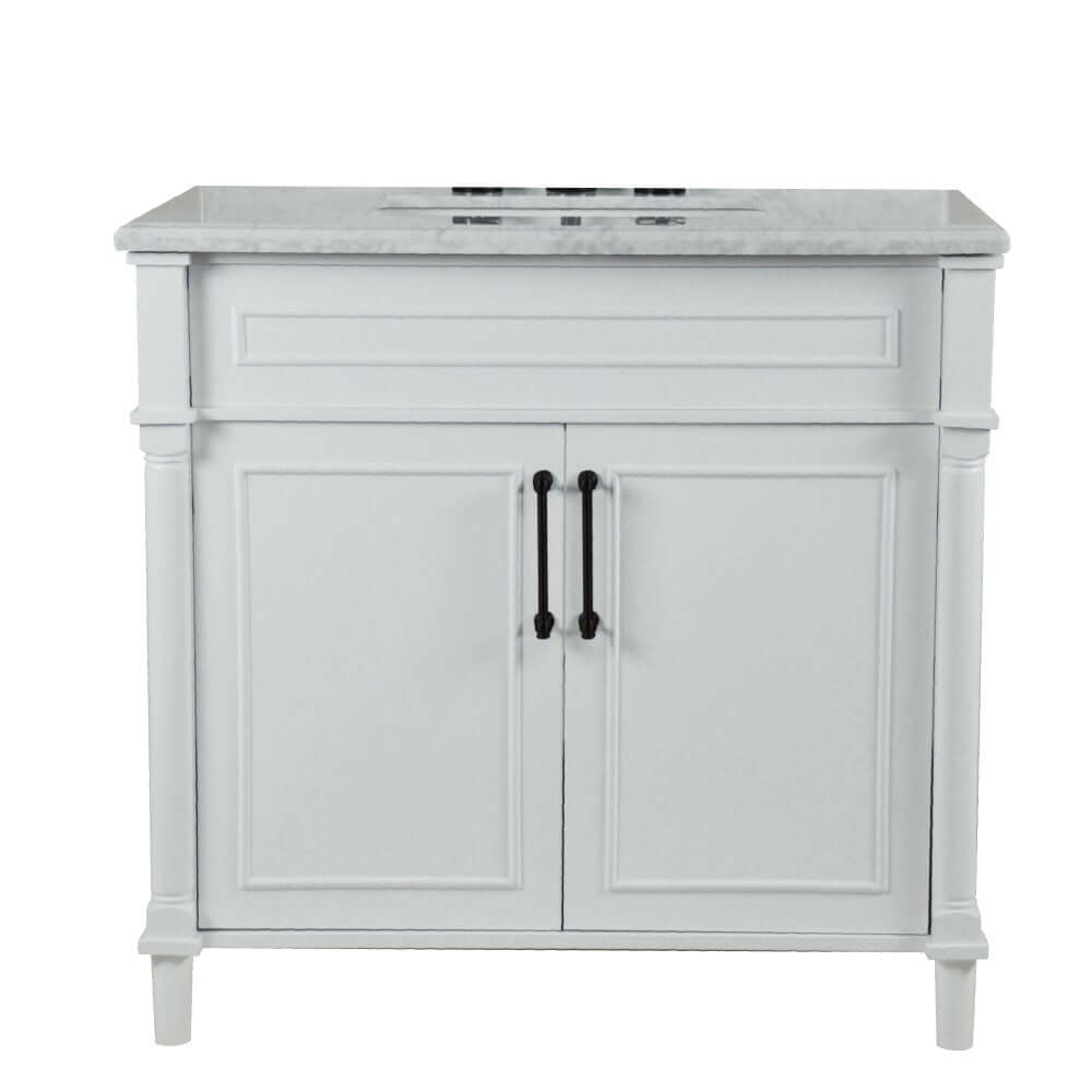 36" Single Vanity In White With White Carrra Marble Top - 800632-36BL-WH