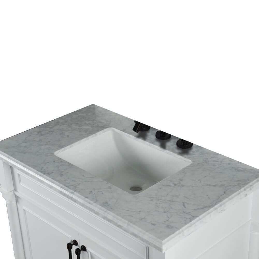 36" Single Vanity In White With White Carrra Marble Top - 800632-36BL-WH