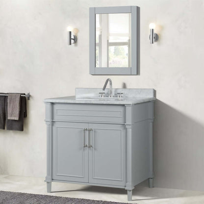 36" Single Vanity In L/Gray With White Carrra Marble Top - 800632-36BN-LG