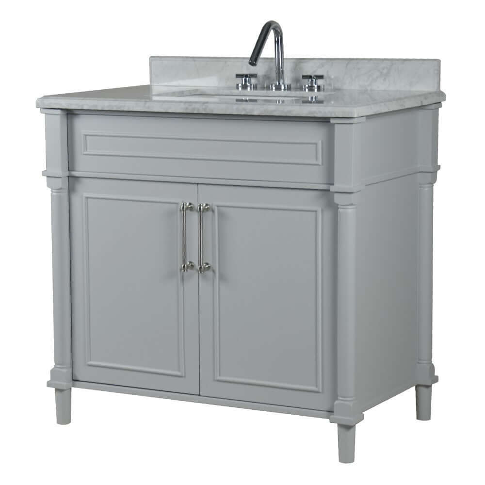 36" Single Vanity In L/Gray With White Carrra Marble Top - 800632-36BN-LG