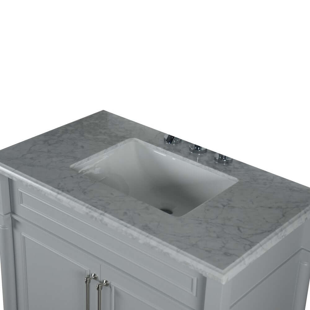 36" Single Vanity In L/Gray With White Carrra Marble Top - 800632-36BN-LG