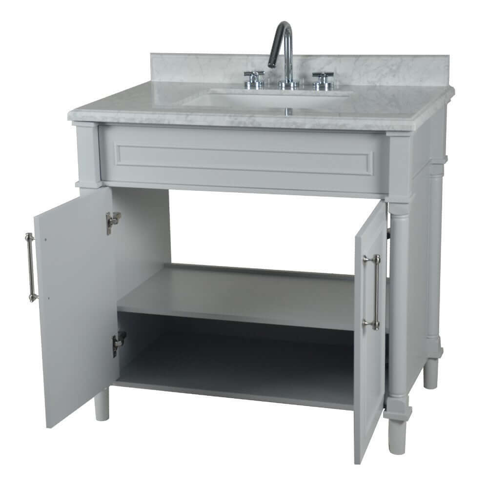 36" Single Vanity In L/Gray With White Carrra Marble Top - 800632-36BN-LG