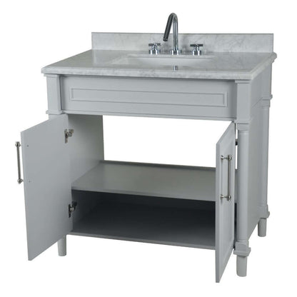 36" Single Vanity In L/Gray With White Carrra Marble Top - 800632-36BN-LG