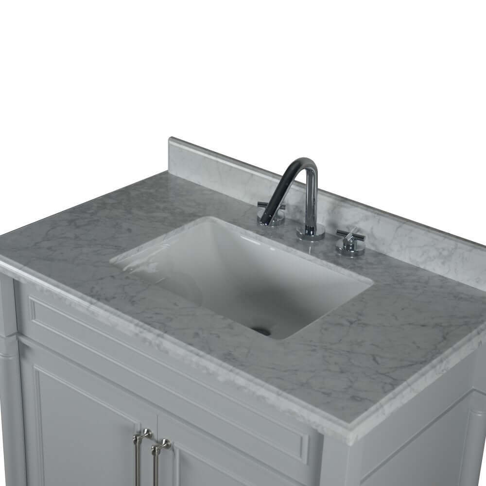 36" Single Vanity In L/Gray With White Carrra Marble Top - 800632-36BN-LG