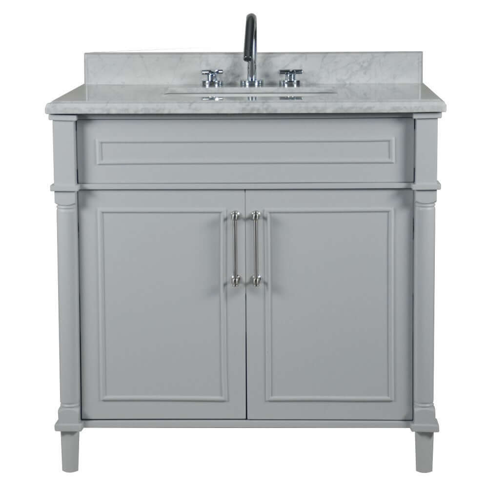 36" Single Vanity In L/Gray With White Carrra Marble Top - 800632-36BN-LG