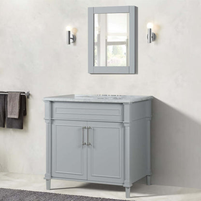 36" Single Vanity In L/Gray With White Carrra Marble Top - 800632-36BN-LG