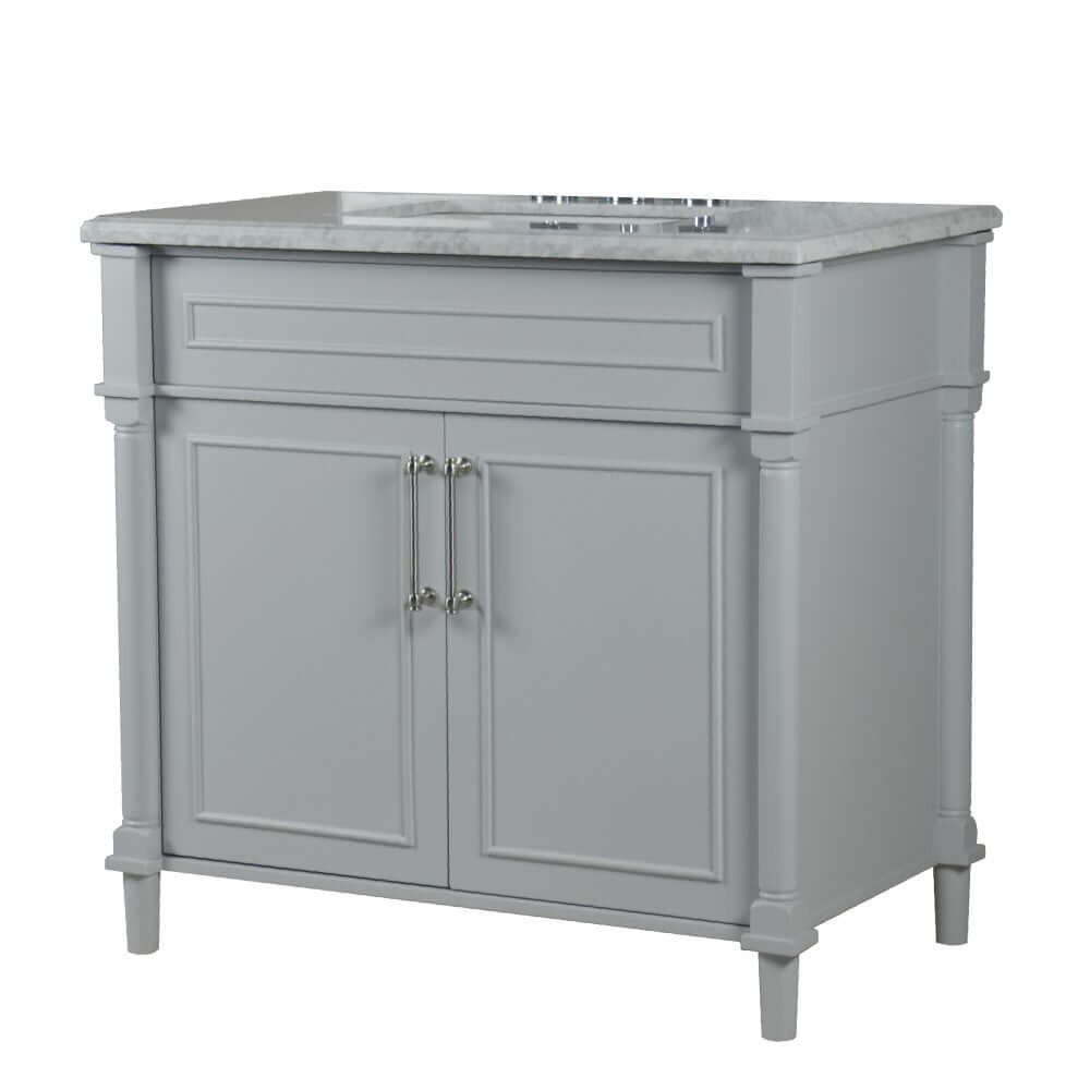 36" Single Vanity In L/Gray With White Carrra Marble Top - 800632-36BN-LG