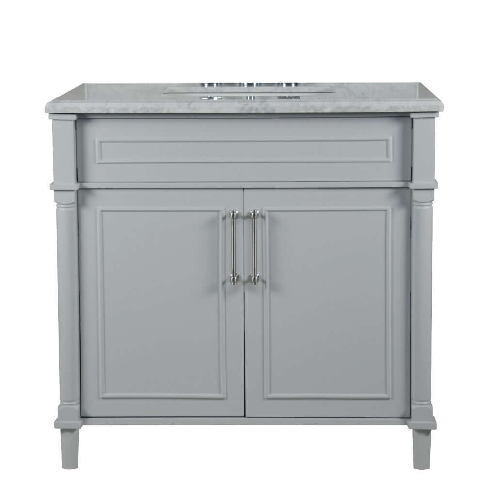 36" Single Vanity In L/Gray With White Carrra Marble Top - 800632-36BN-LG