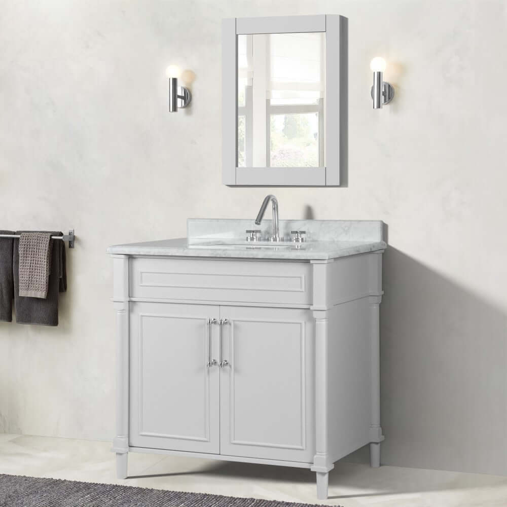 36" Single Vanity In White With White Carrra Marble Top - 800632-36BN-WH